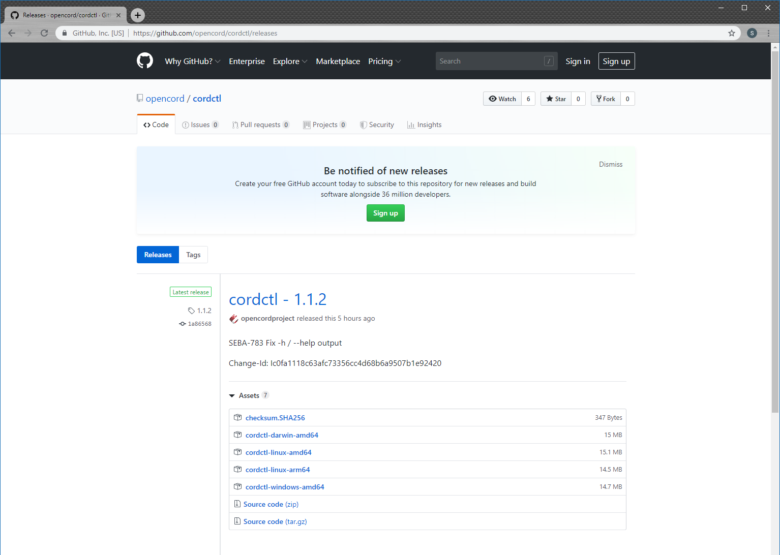 cordctl release page